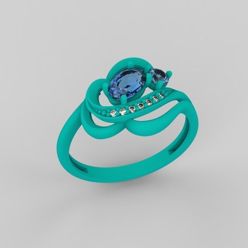 Design Women ring with gems and diamonds 3dm stl 3D print model 3D print model_54