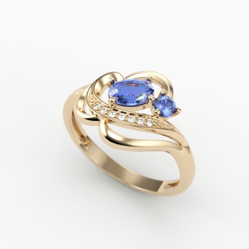 Design Women ring with gems and diamonds 3dm stl 3D print model 3D print model_4