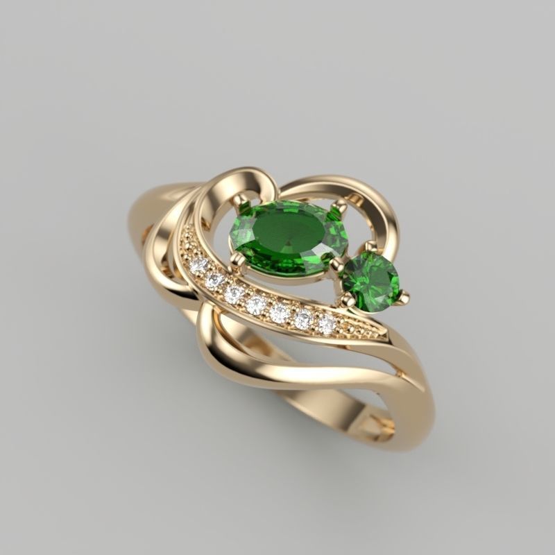 Design Women ring with gems and diamonds 3dm stl 3D print model 3D print model_15