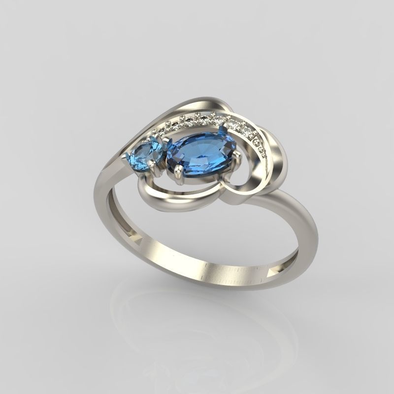 Design Women ring with gems and diamonds 3dm stl 3D print model 3D print model_28