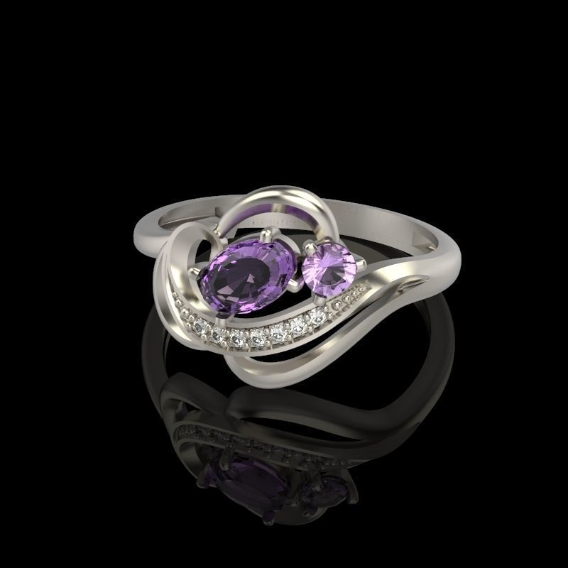 Design Women ring with gems and diamonds 3dm stl 3D print model 3D print model_35