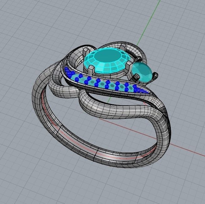 Design Women ring with gems and diamonds 3dm stl 3D print model 3D print model_65