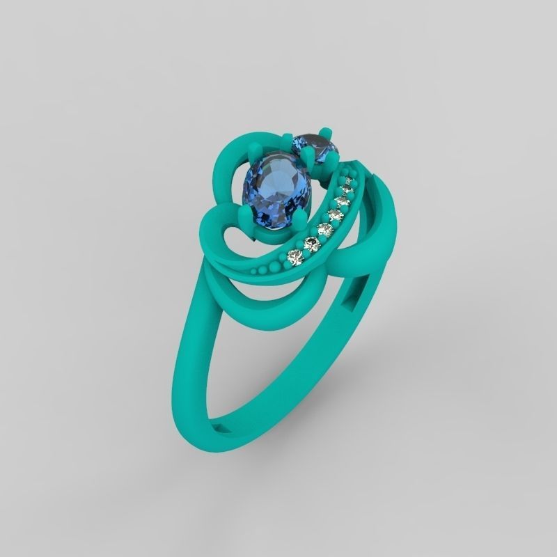 Design Women ring with gems and diamonds 3dm stl 3D print model 3D print model_53