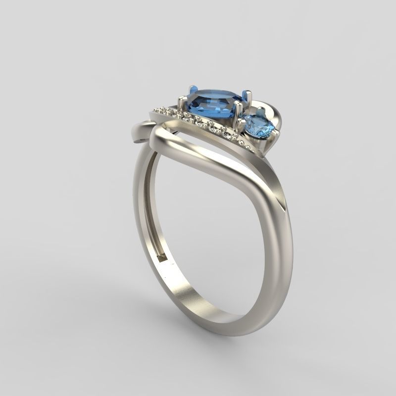 Design Women ring with gems and diamonds 3dm stl 3D print model 3D print model_48