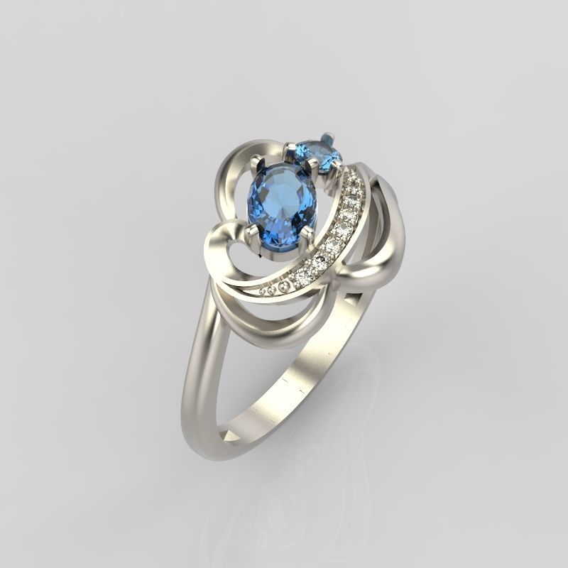 Design Women ring with gems and diamonds 3dm stl 3D print model 3D print model_34