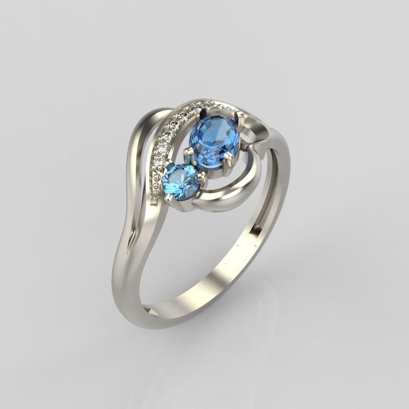 Design Women ring with gems and diamonds 3dm stl 3D print model 3D print model_24