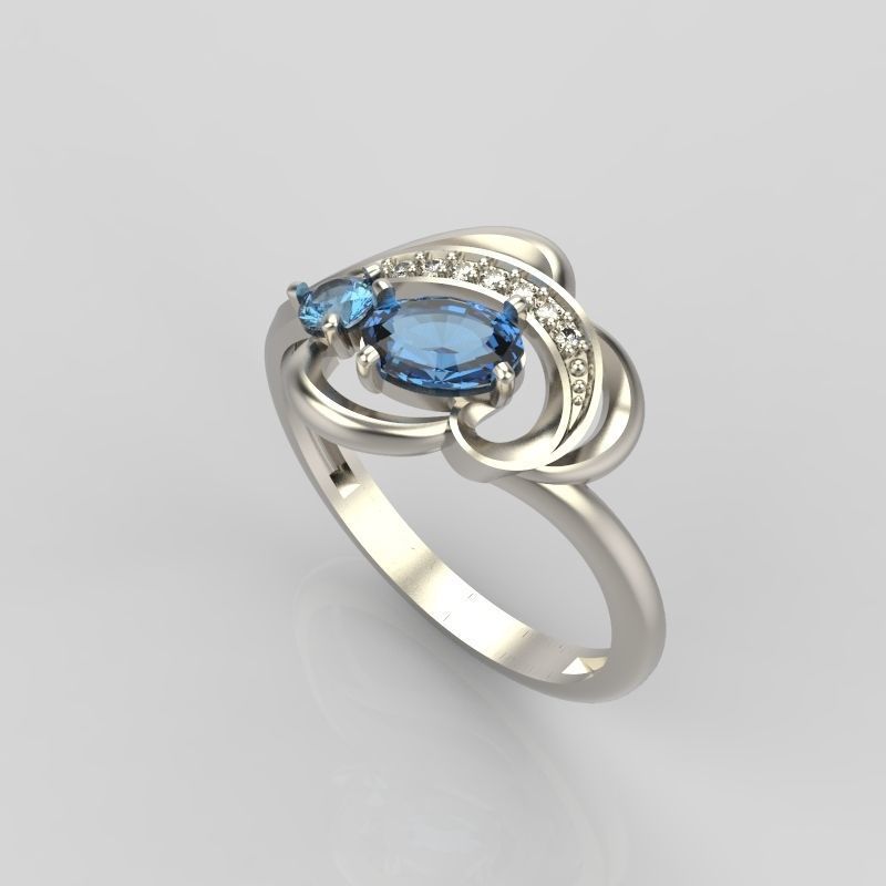 Design Women ring with gems and diamonds 3dm stl 3D print model 3D print model_30