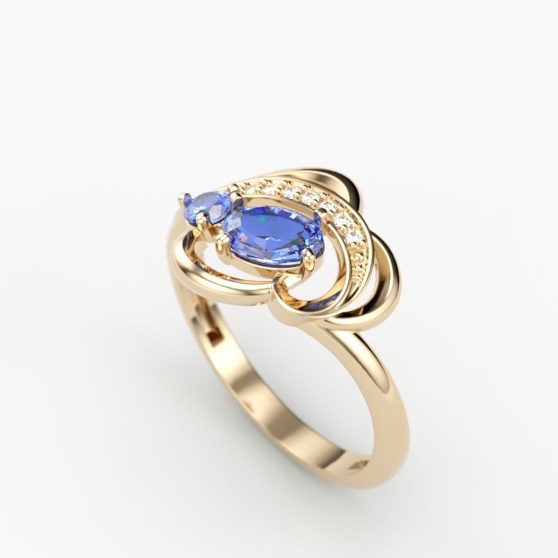 Design Women ring with gems and diamonds 3dm stl 3D print model 3D print model_10