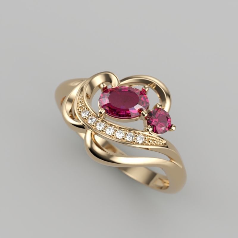 Design Women ring with gems and diamonds 3dm stl 3D print model 3D print model_16