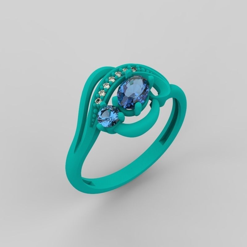 Design Women ring with gems and diamonds 3dm stl 3D print model 3D print model_50