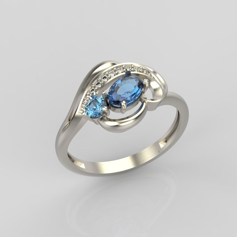 Design Women ring with gems and diamonds 3dm stl 3D print model 3D print model_26