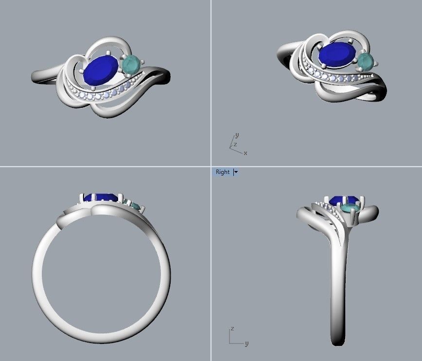 Design Women ring with gems and diamonds 3dm stl 3D print model 3D print model_62
