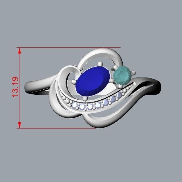 Design Women ring with gems and diamonds 3dm stl 3D print model 3D print model_64
