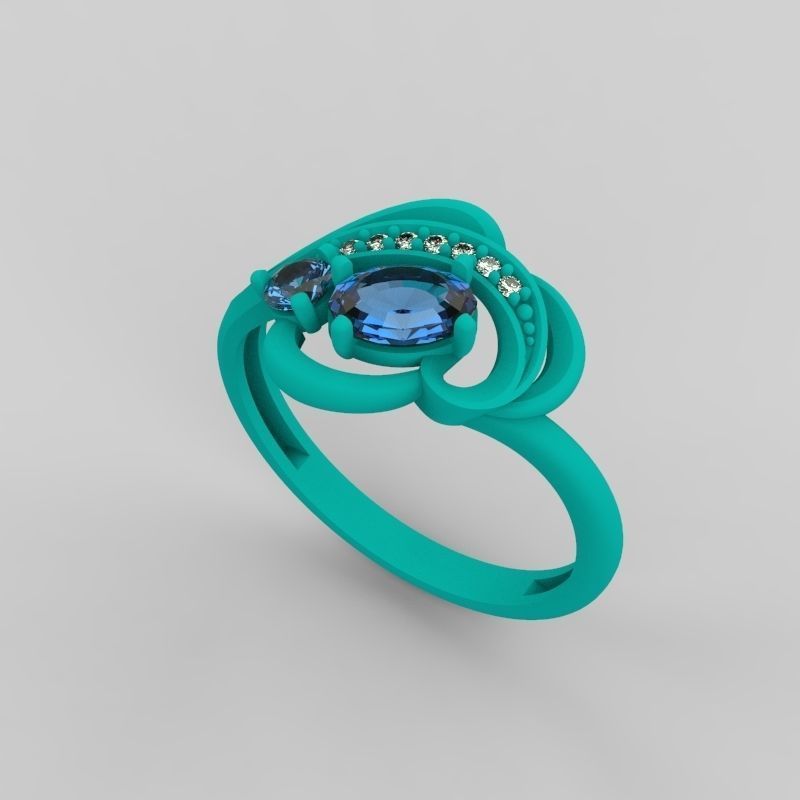 Design Women ring with gems and diamonds 3dm stl 3D print model 3D print model_52