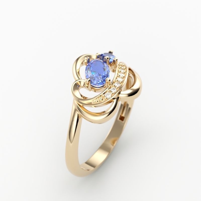 Design Women ring with gems and diamonds 3dm stl 3D print model 3D print model_9