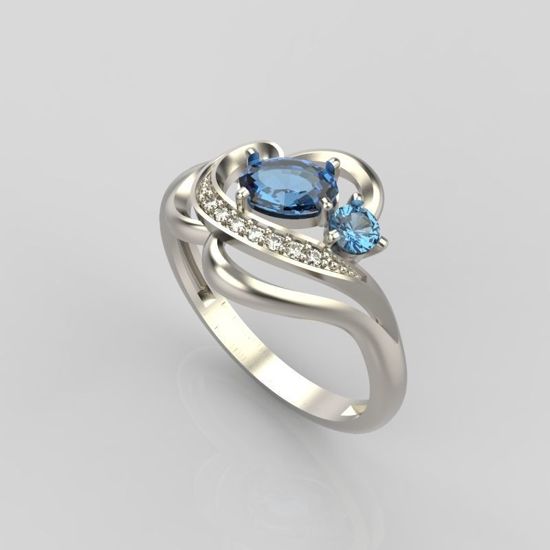 Design Women ring with gems and diamonds 3dm stl 3D print model 3D print model_20