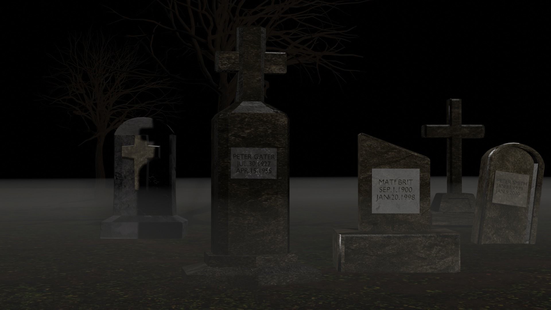 Horror graveyard and gravestones in PBR and low poly objects Low-poly 3D model_5