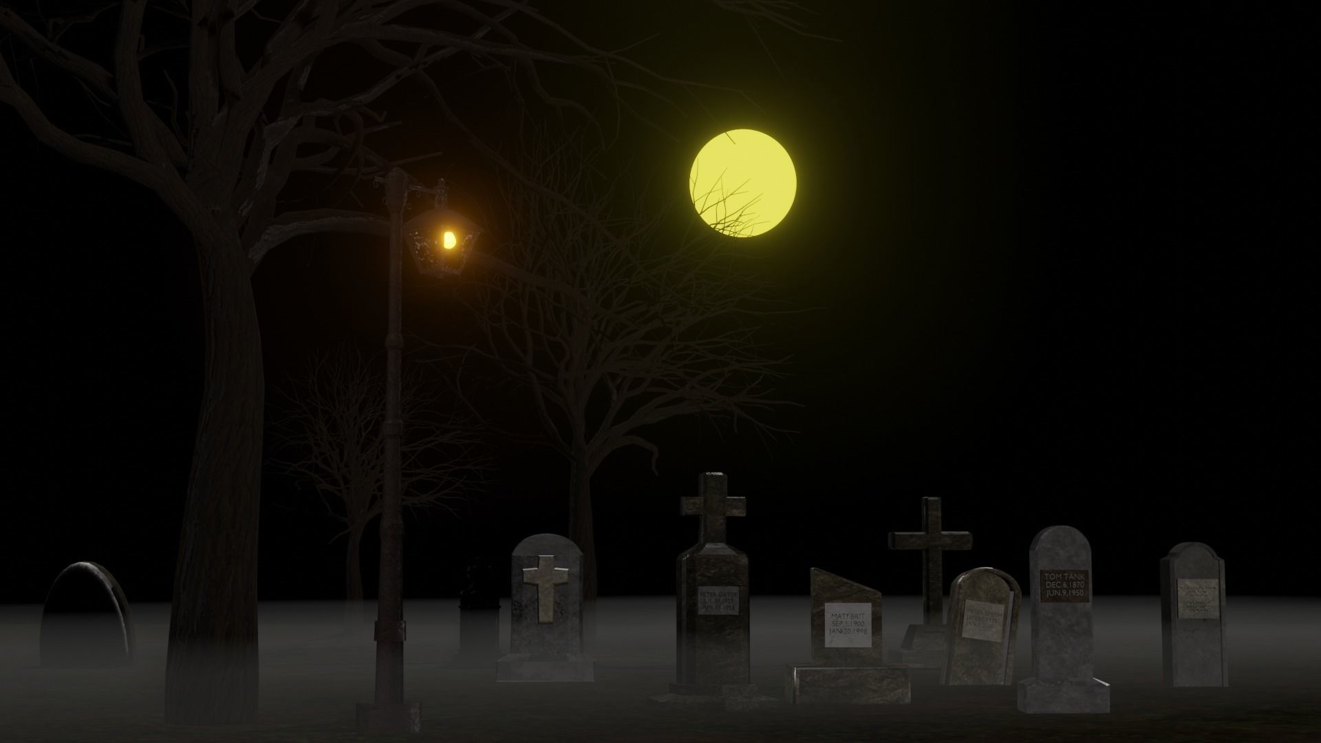 Horror graveyard and gravestones in PBR and low poly objects Low-poly 3D model_4