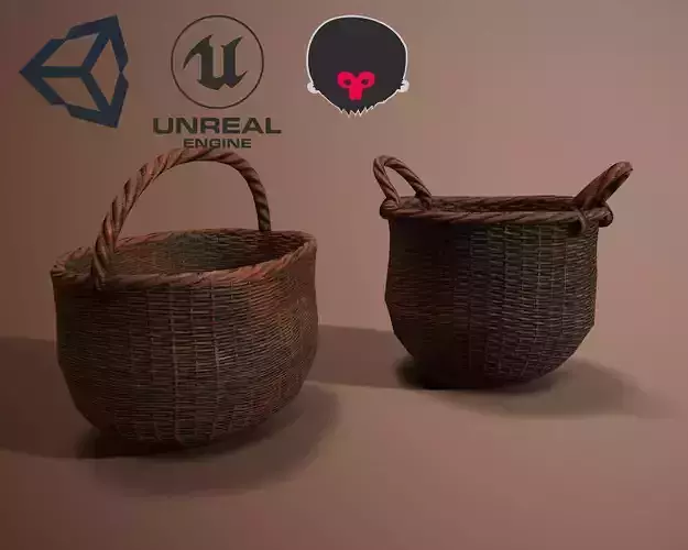 Wicker Baskets Low poly  PBR   Game ready