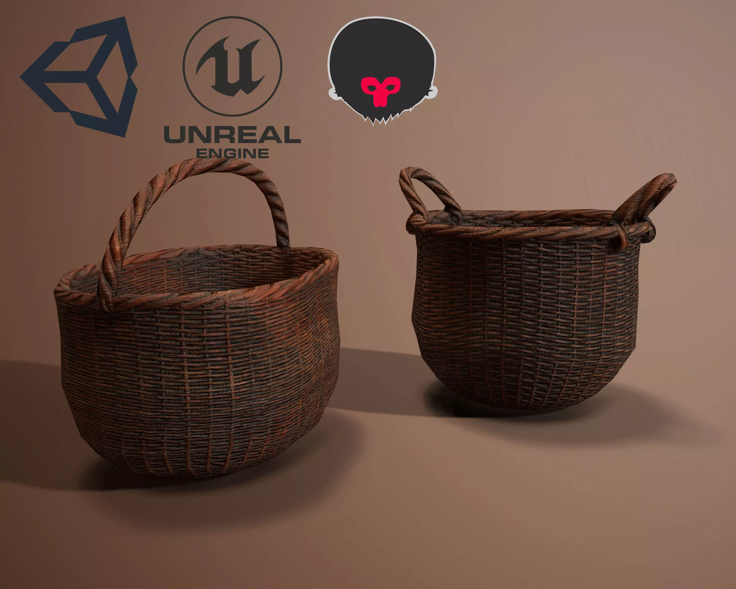 Wicker Baskets Low poly  PBR   Game ready Low-poly 3D model_0