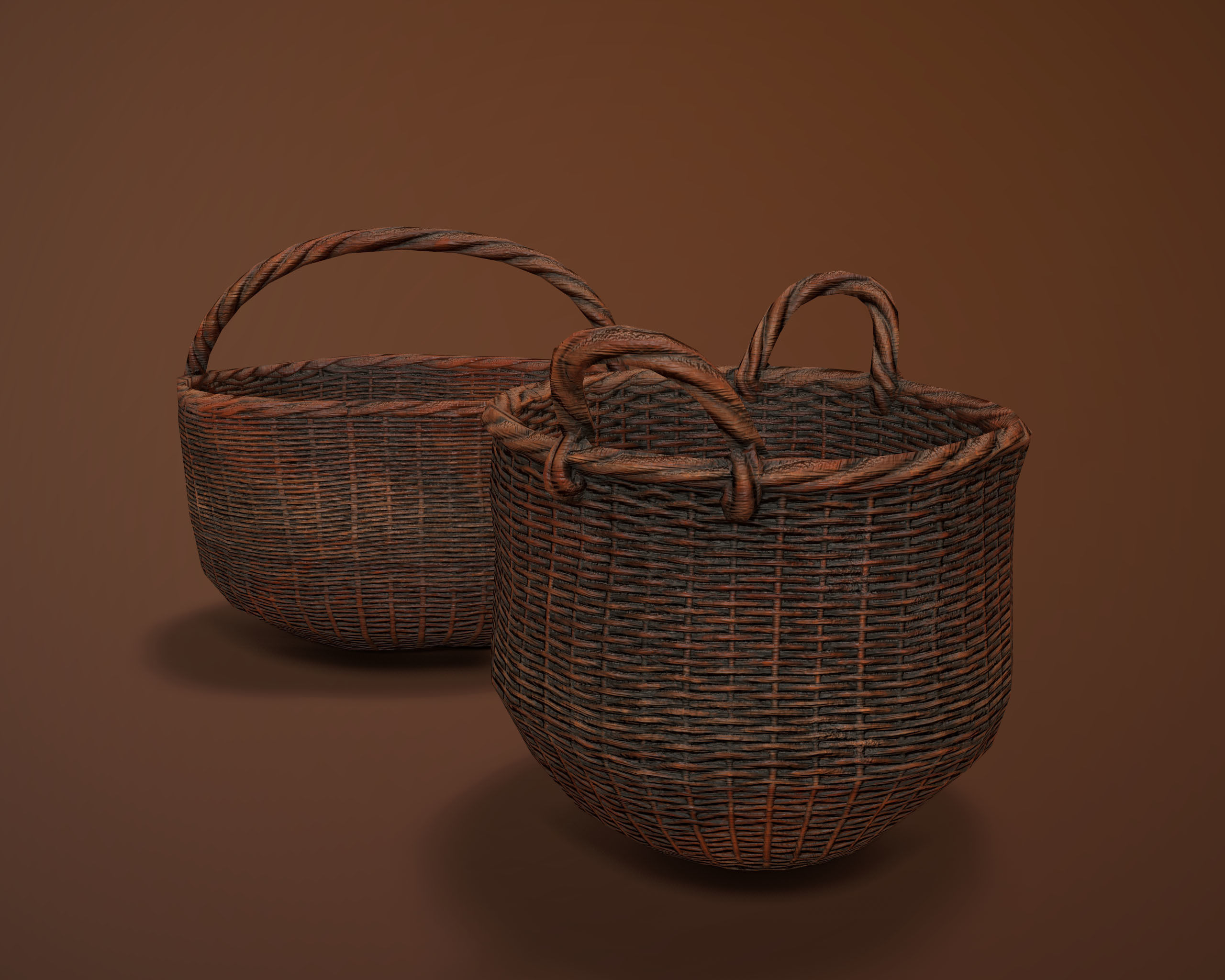 Wicker Baskets Low poly  PBR   Game ready Low-poly 3D model_1