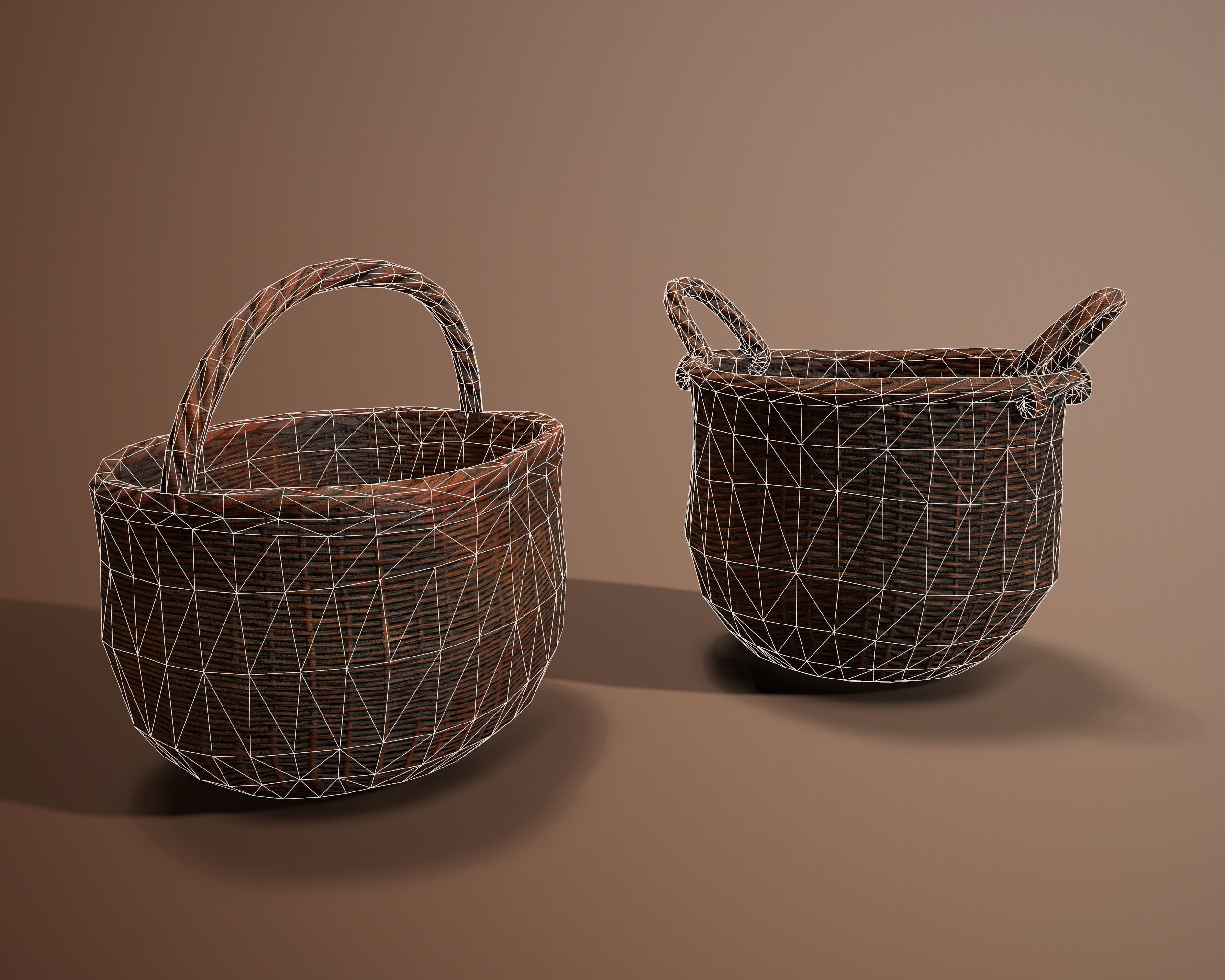 Wicker Baskets Low poly  PBR   Game ready Low-poly 3D model_3