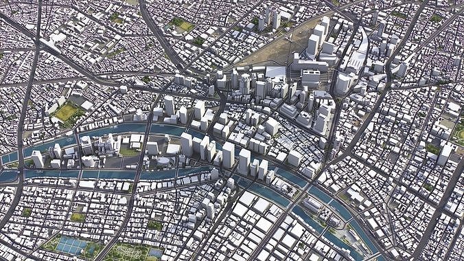 Osaka - 3D City Model Low-poly 3D model 7