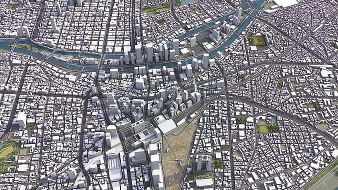 Osaka - 3D City Model Low-poly 3D model 5