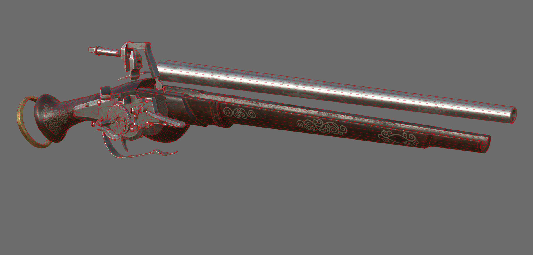 Weapon - Flintlock - German Wheellock Pistol Low-poly 3D model_63