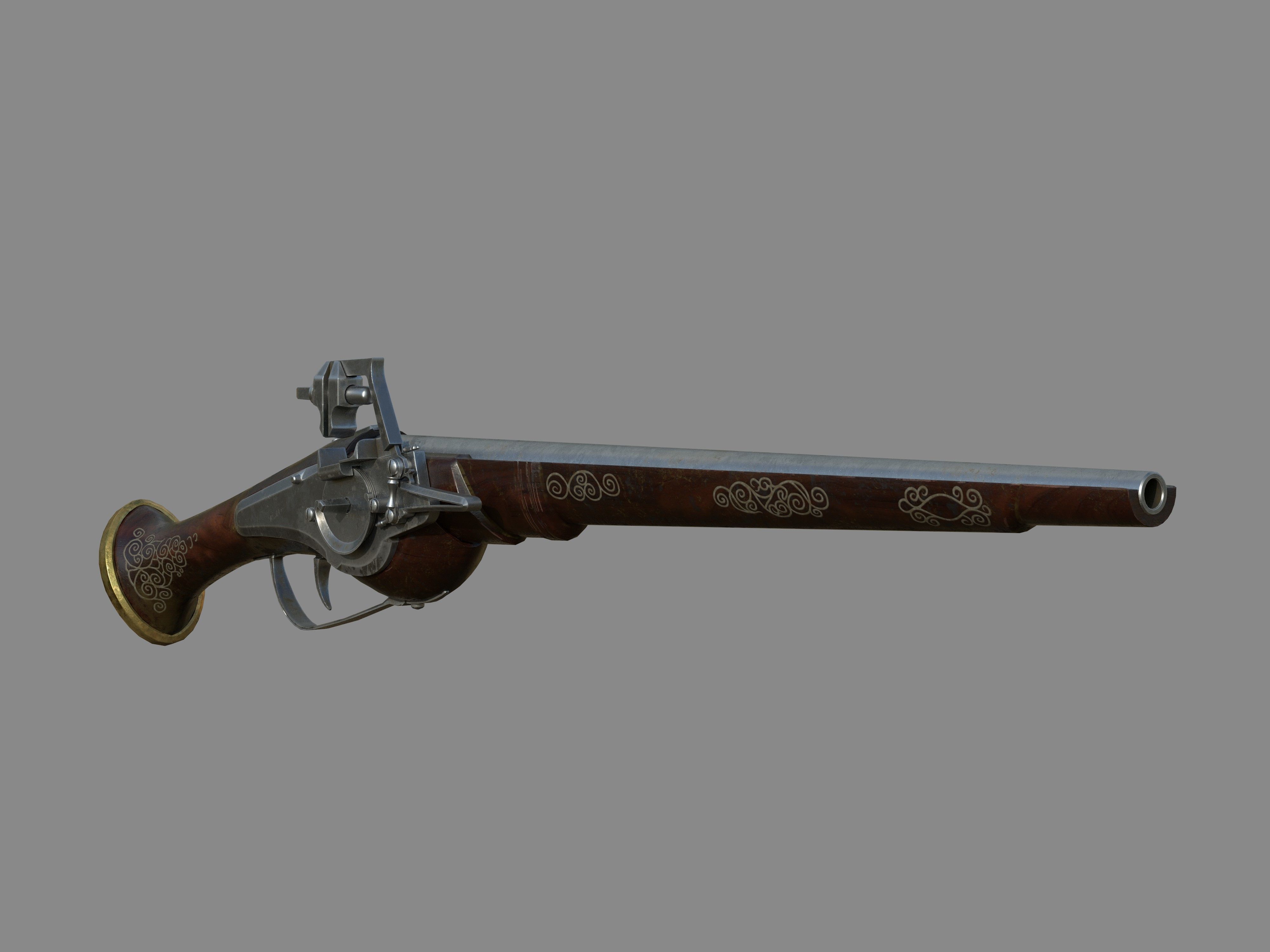 Weapon - Flintlock - German Wheellock Pistol Low-poly 3D model_4
