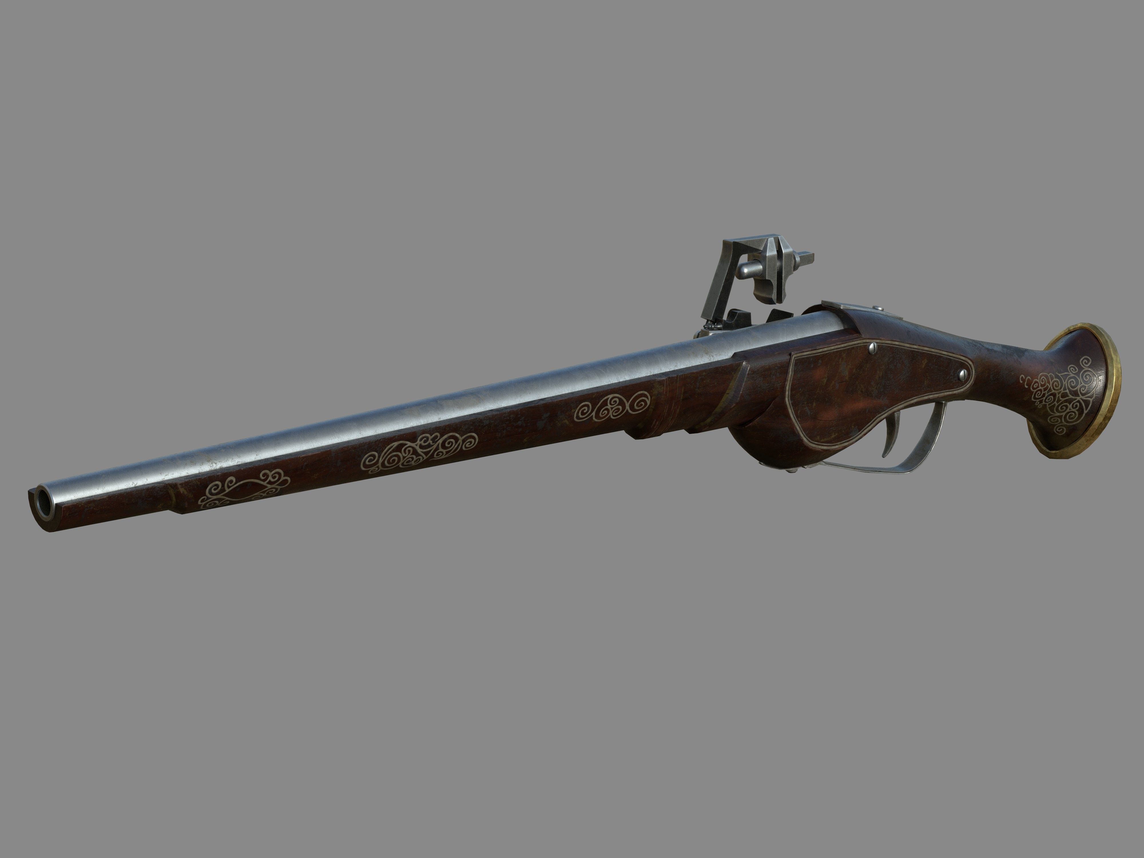 Weapon - Flintlock - German Wheellock Pistol Low-poly 3D model_7