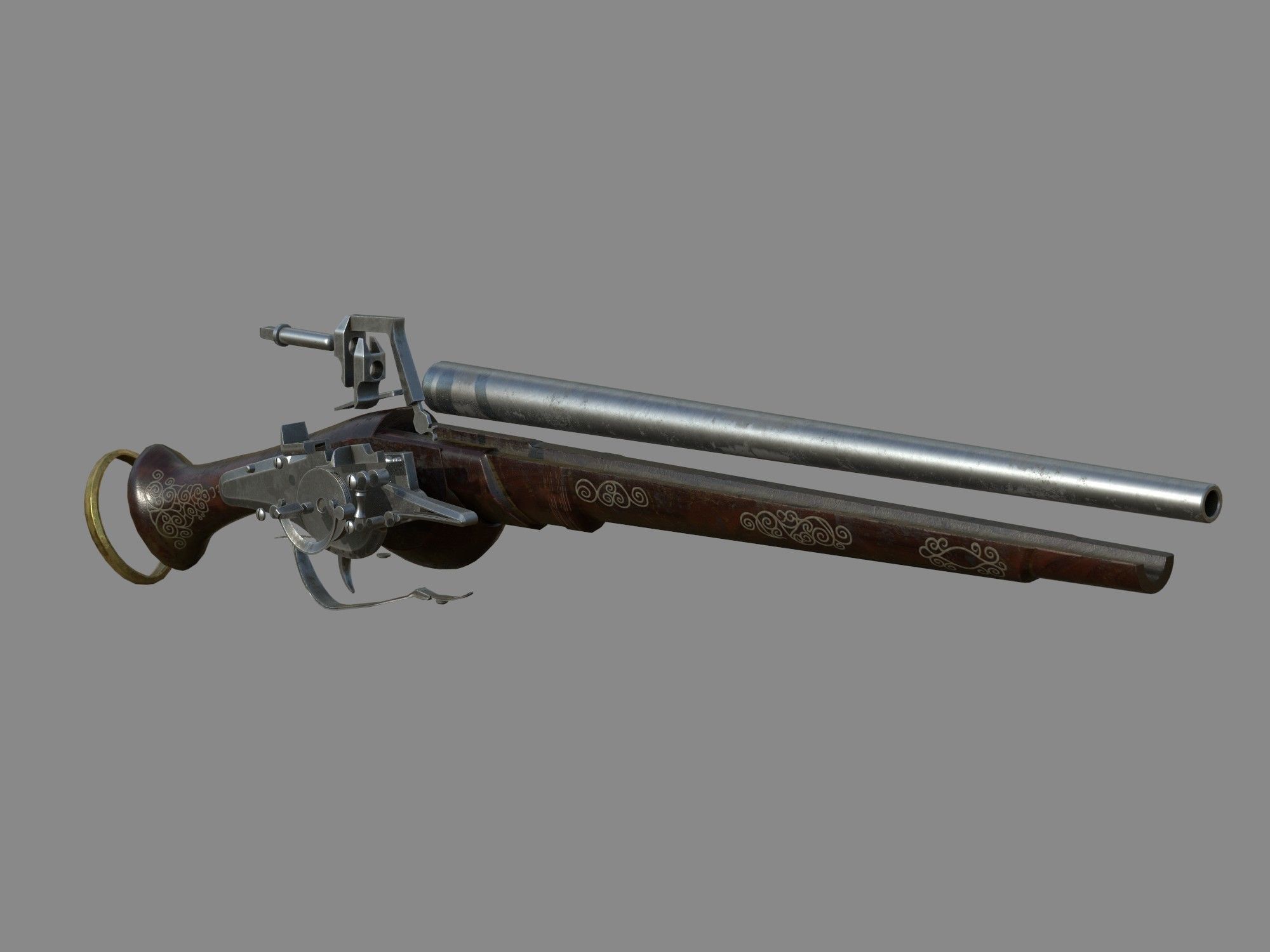 Weapon - Flintlock - German Wheellock Pistol Low-poly 3D model_51