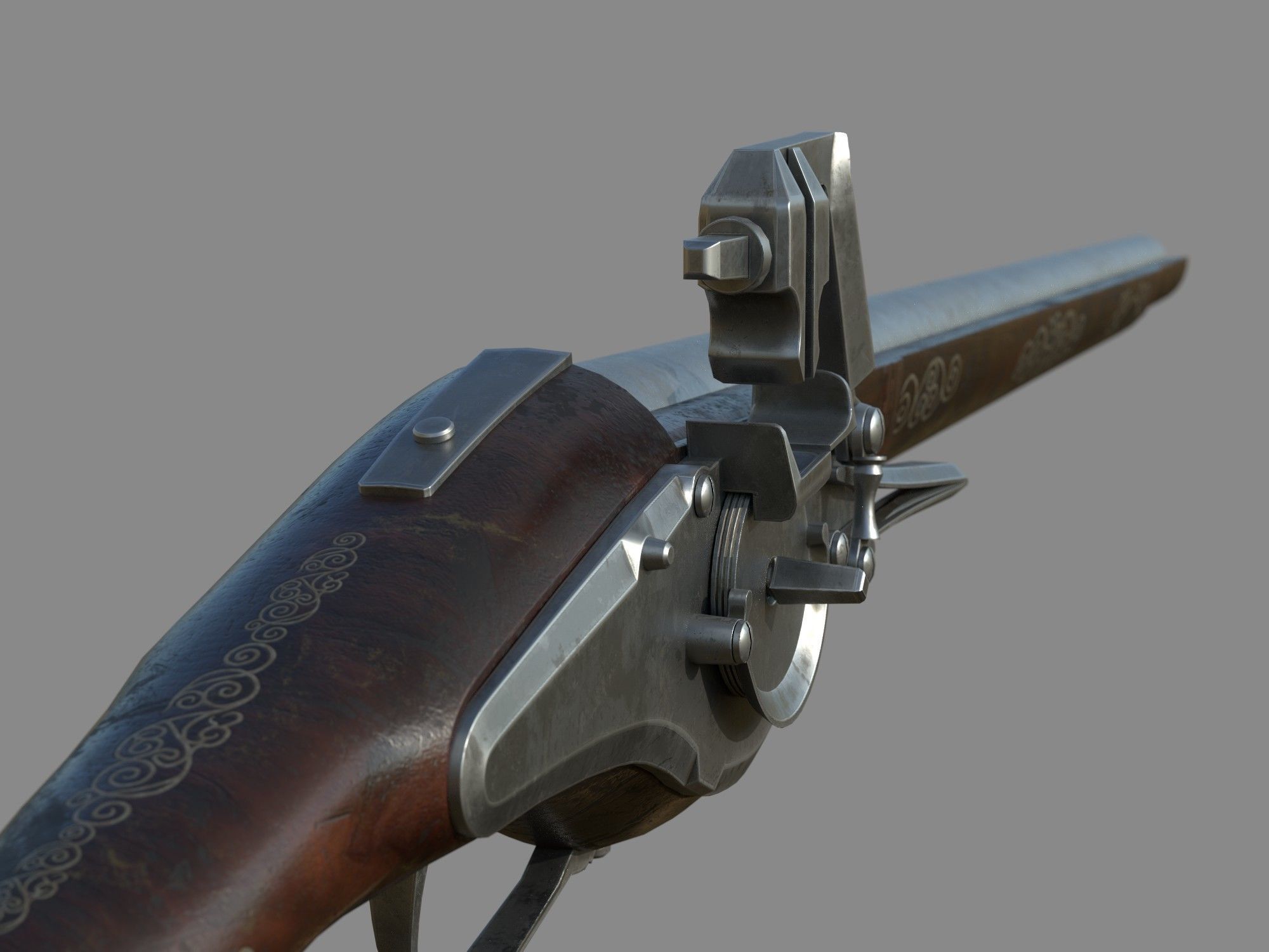 Weapon - Flintlock - German Wheellock Pistol Low-poly 3D model_13