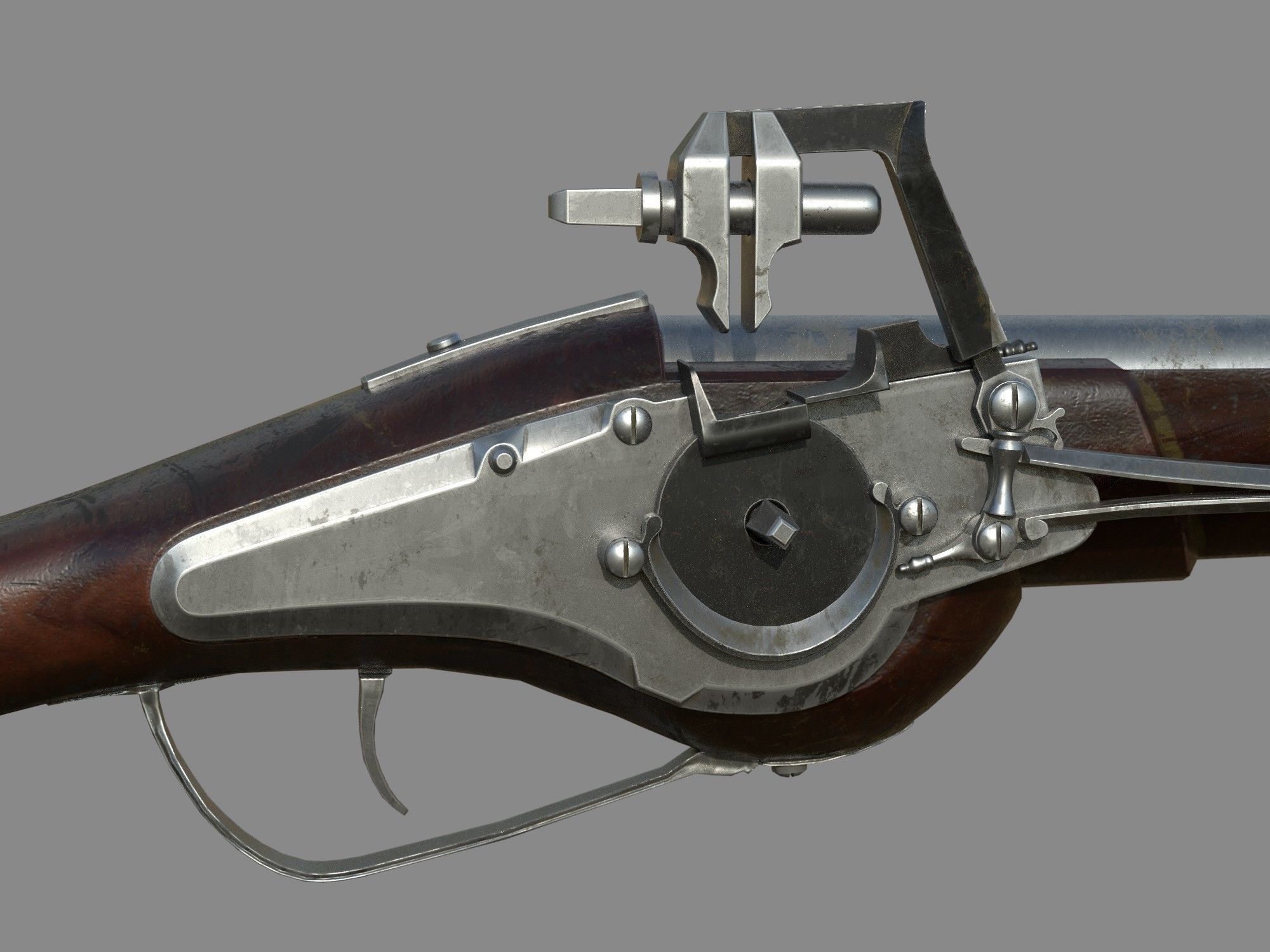 Weapon - Flintlock - German Wheellock Pistol Low-poly 3D model_10