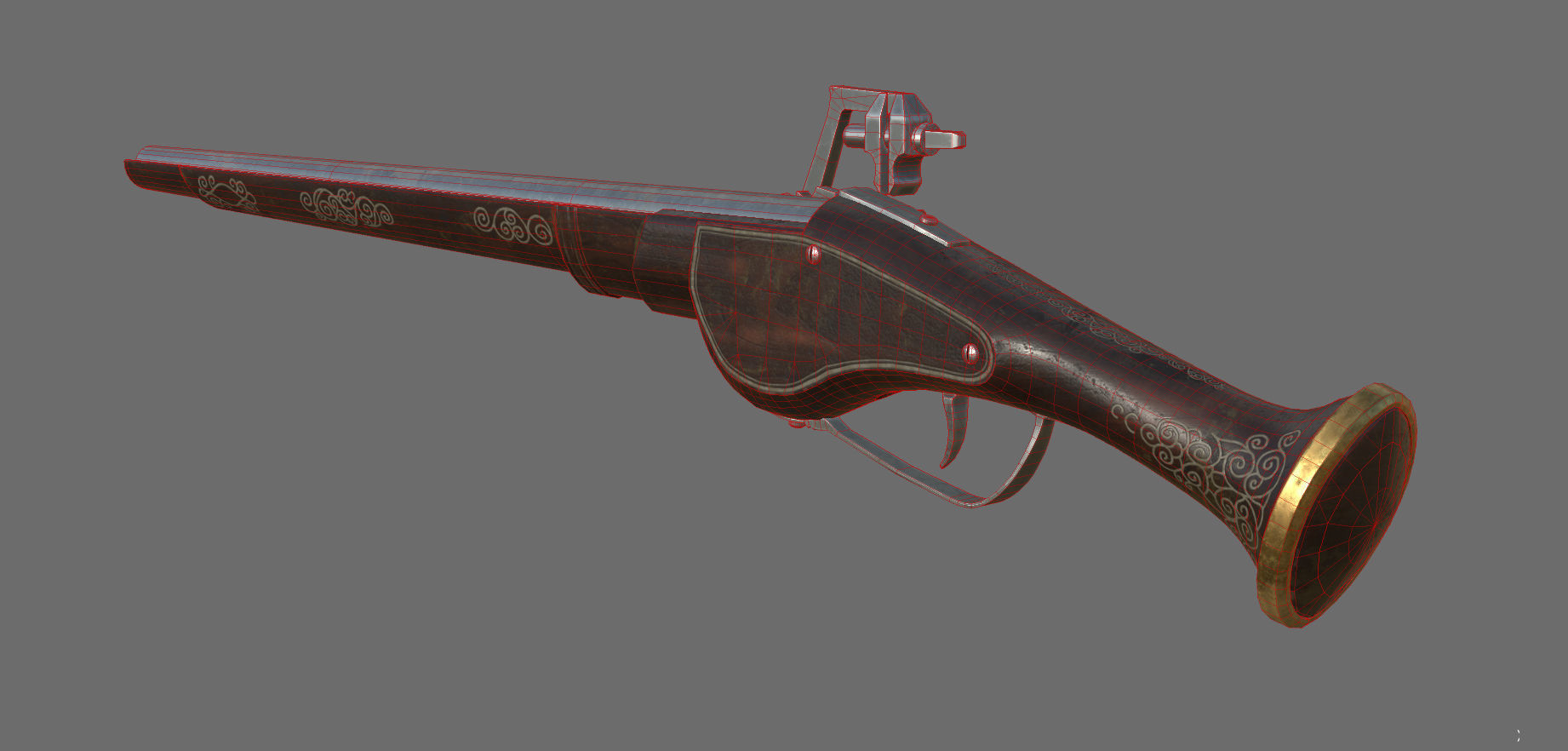 Weapon - Flintlock - German Wheellock Pistol Low-poly 3D model_42