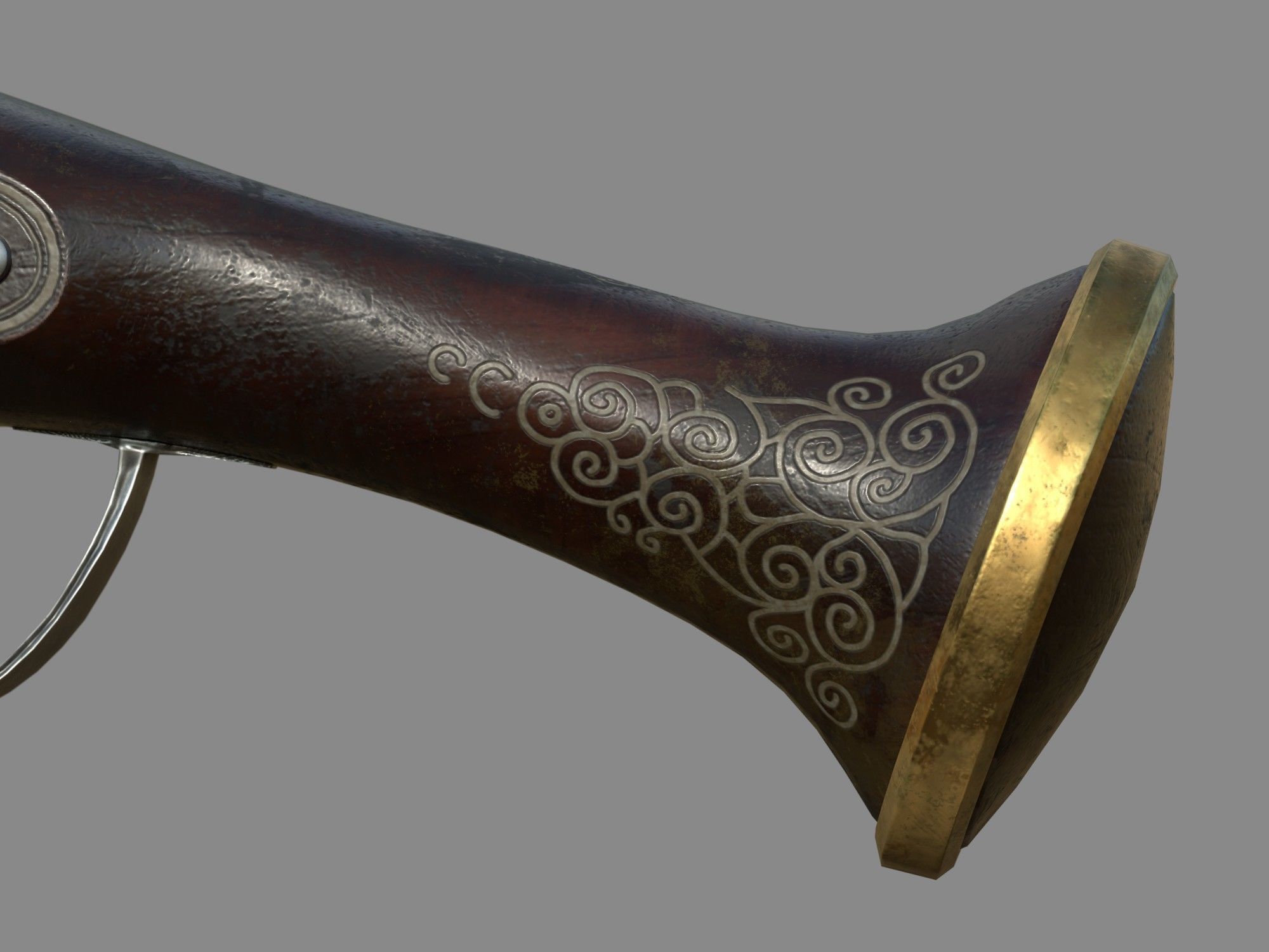 Weapon - Flintlock - German Wheellock Pistol Low-poly 3D model_14