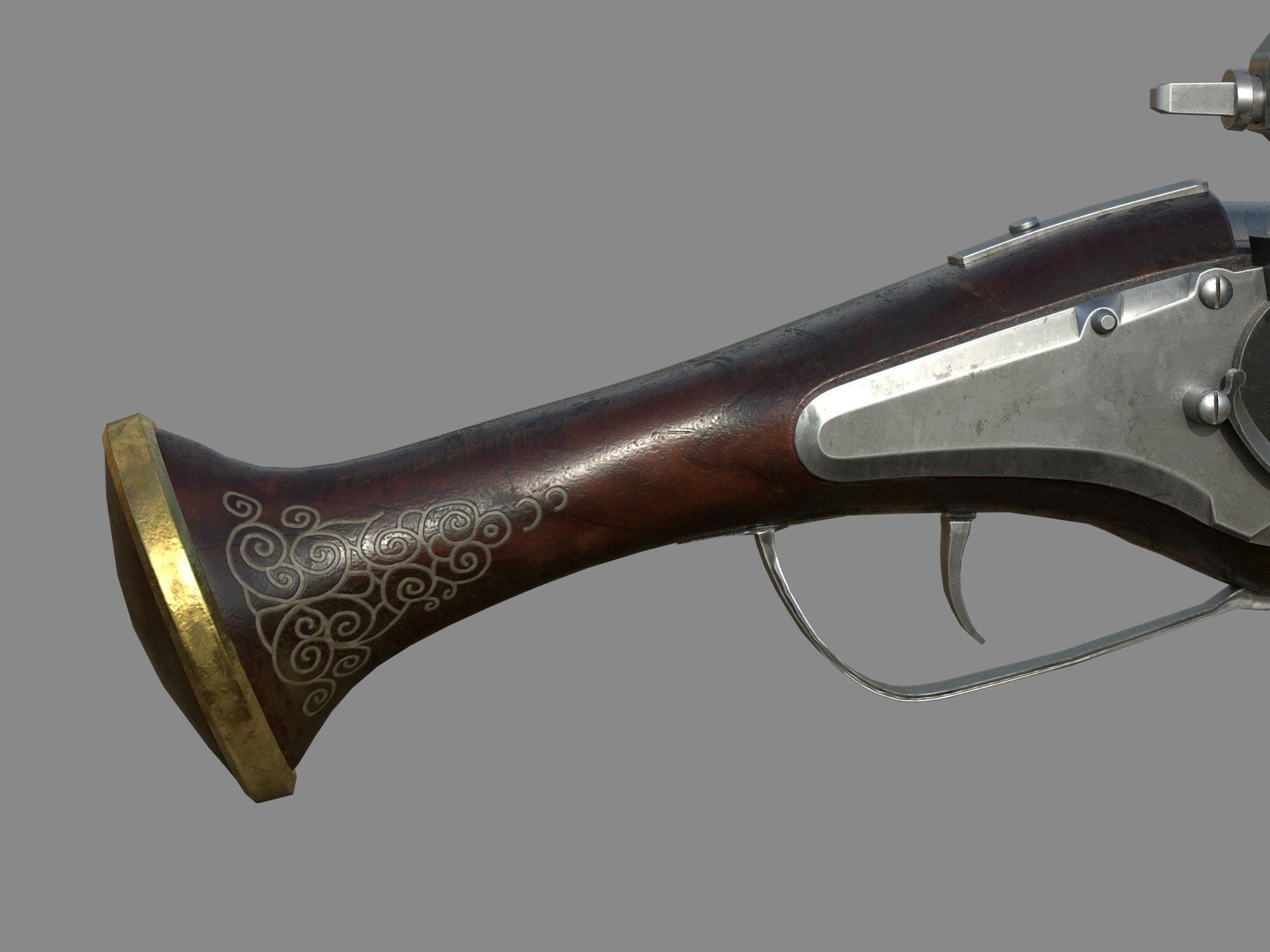 Weapon - Flintlock - German Wheellock Pistol Low-poly 3D model_9