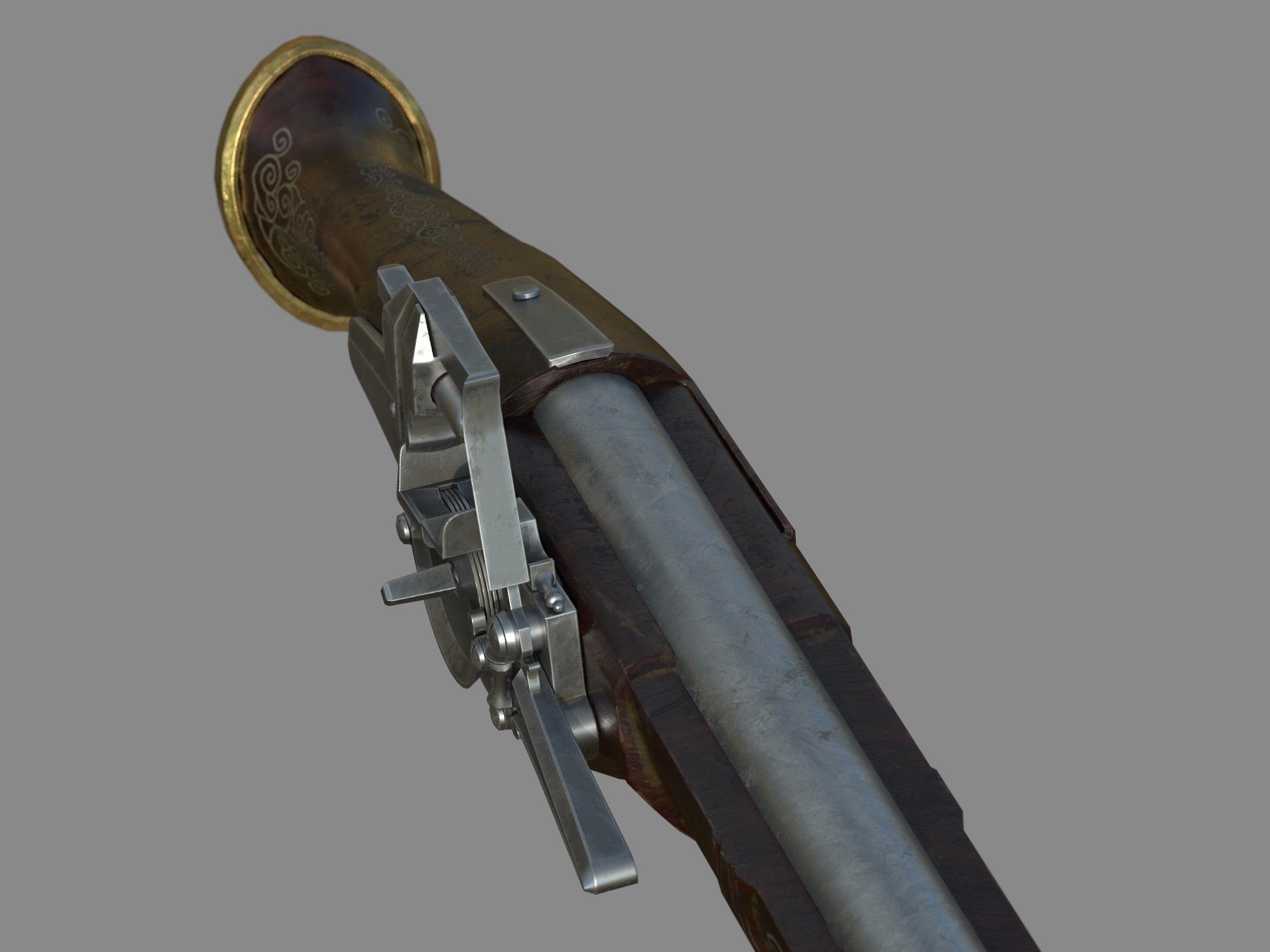 Weapon - Flintlock - German Wheellock Pistol Low-poly 3D model_16