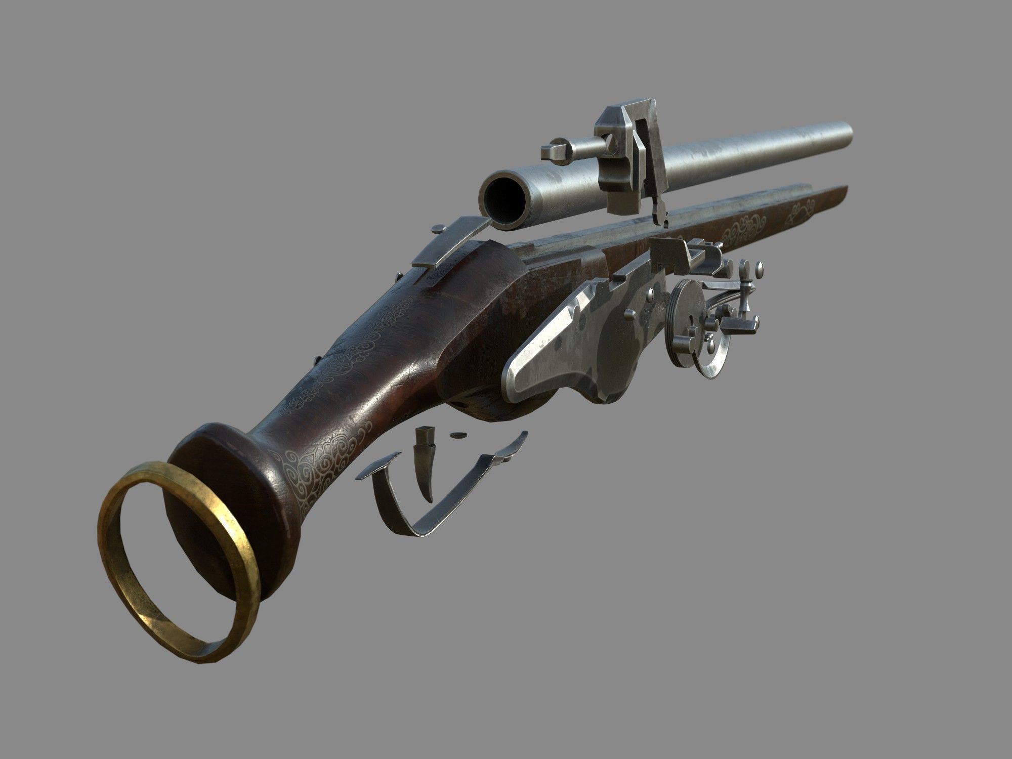 Weapon - Flintlock - German Wheellock Pistol Low-poly 3D model_55