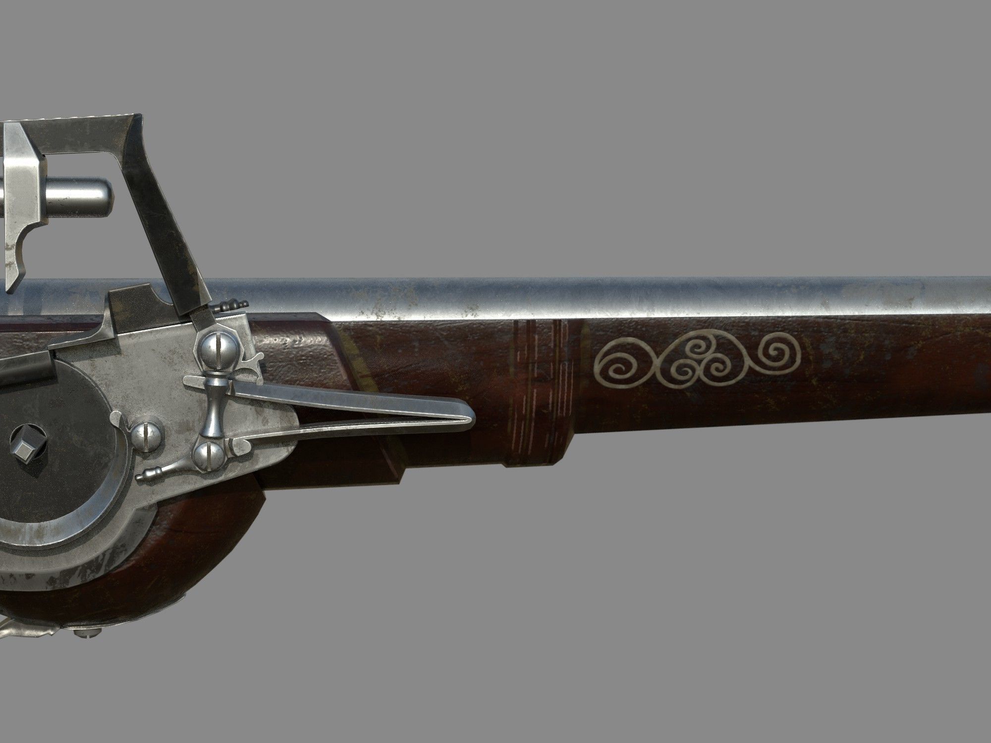 Weapon - Flintlock - German Wheellock Pistol Low-poly 3D model_11