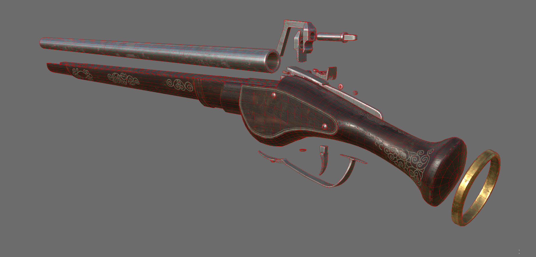 Weapon - Flintlock - German Wheellock Pistol Low-poly 3D model_66