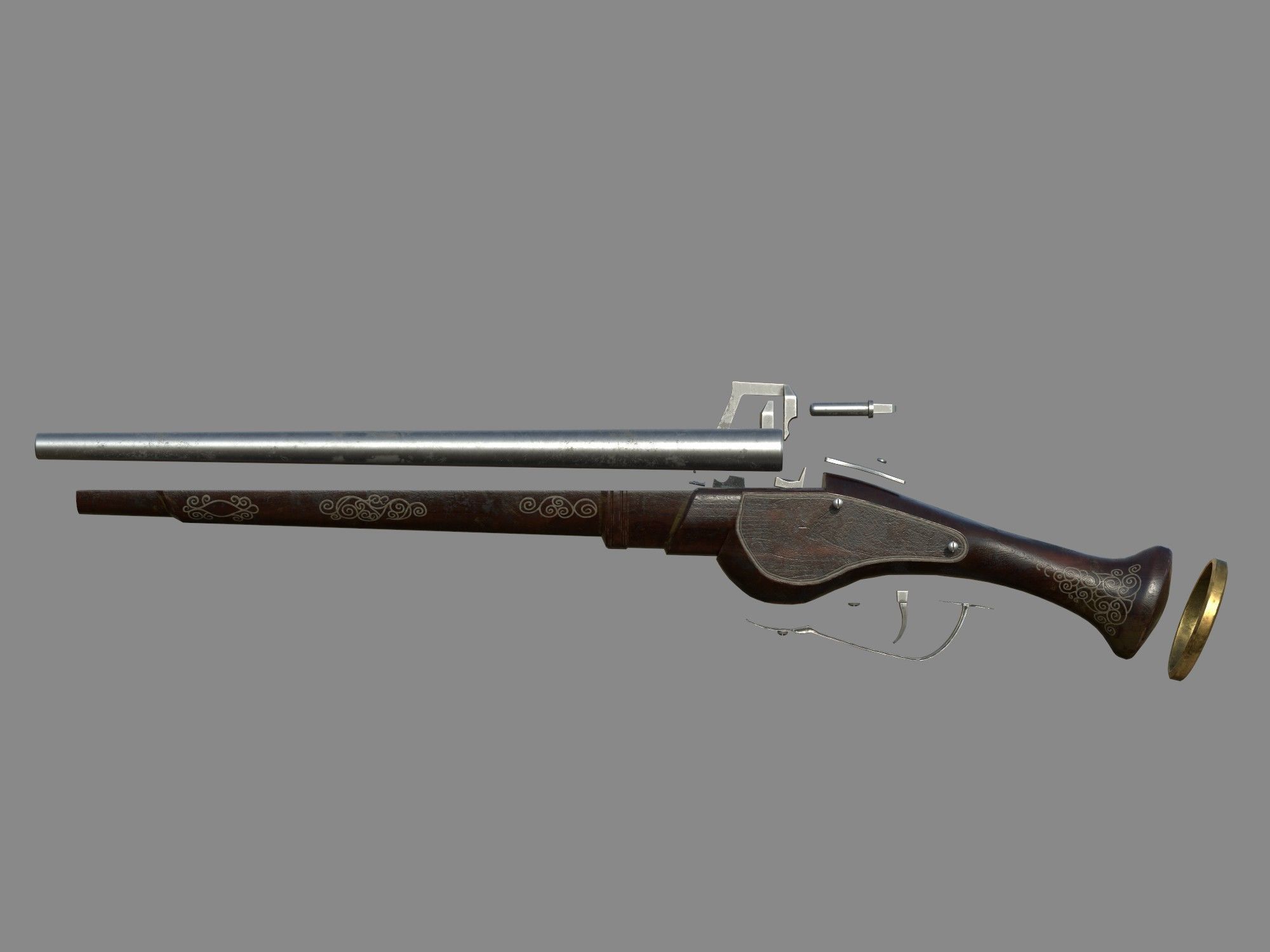 Weapon - Flintlock - German Wheellock Pistol Low-poly 3D model_53