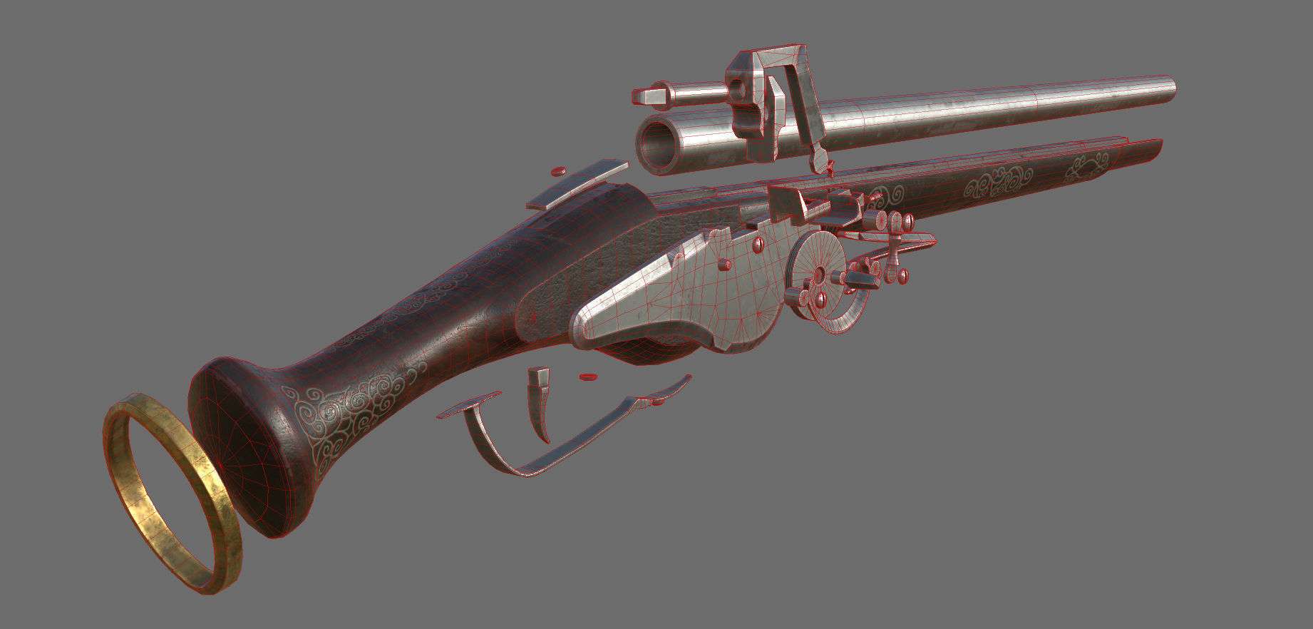 Weapon - Flintlock - German Wheellock Pistol Low-poly 3D model_67