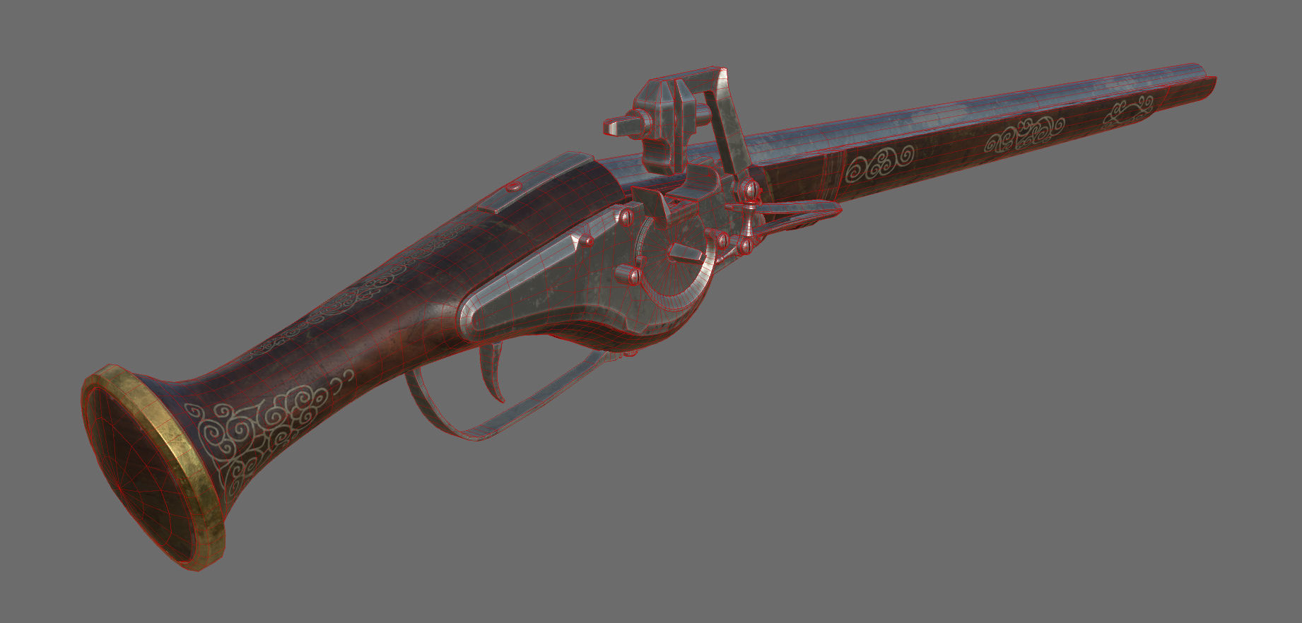 Weapon - Flintlock - German Wheellock Pistol Low-poly 3D model_43