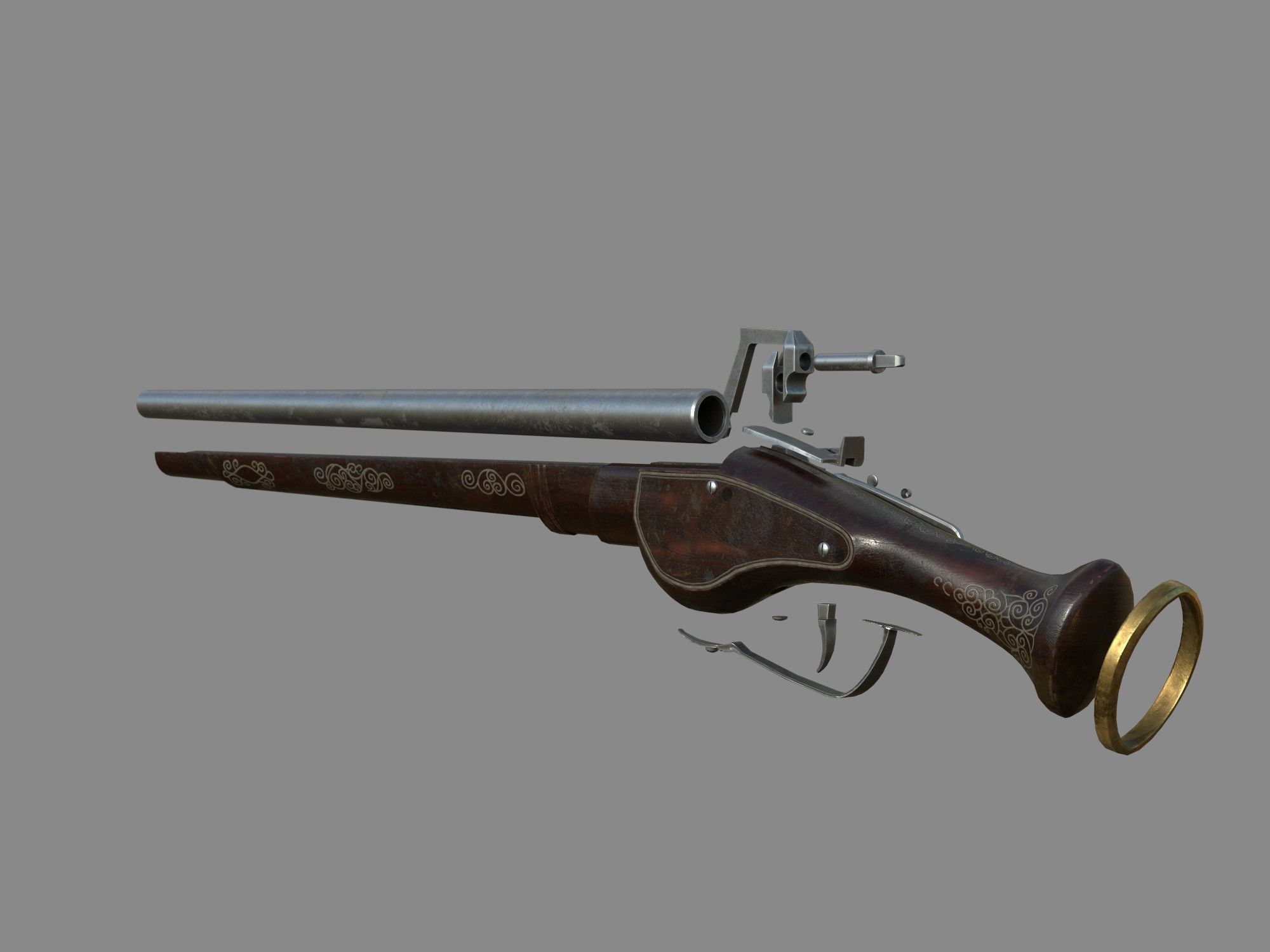 Weapon - Flintlock - German Wheellock Pistol Low-poly 3D model_54