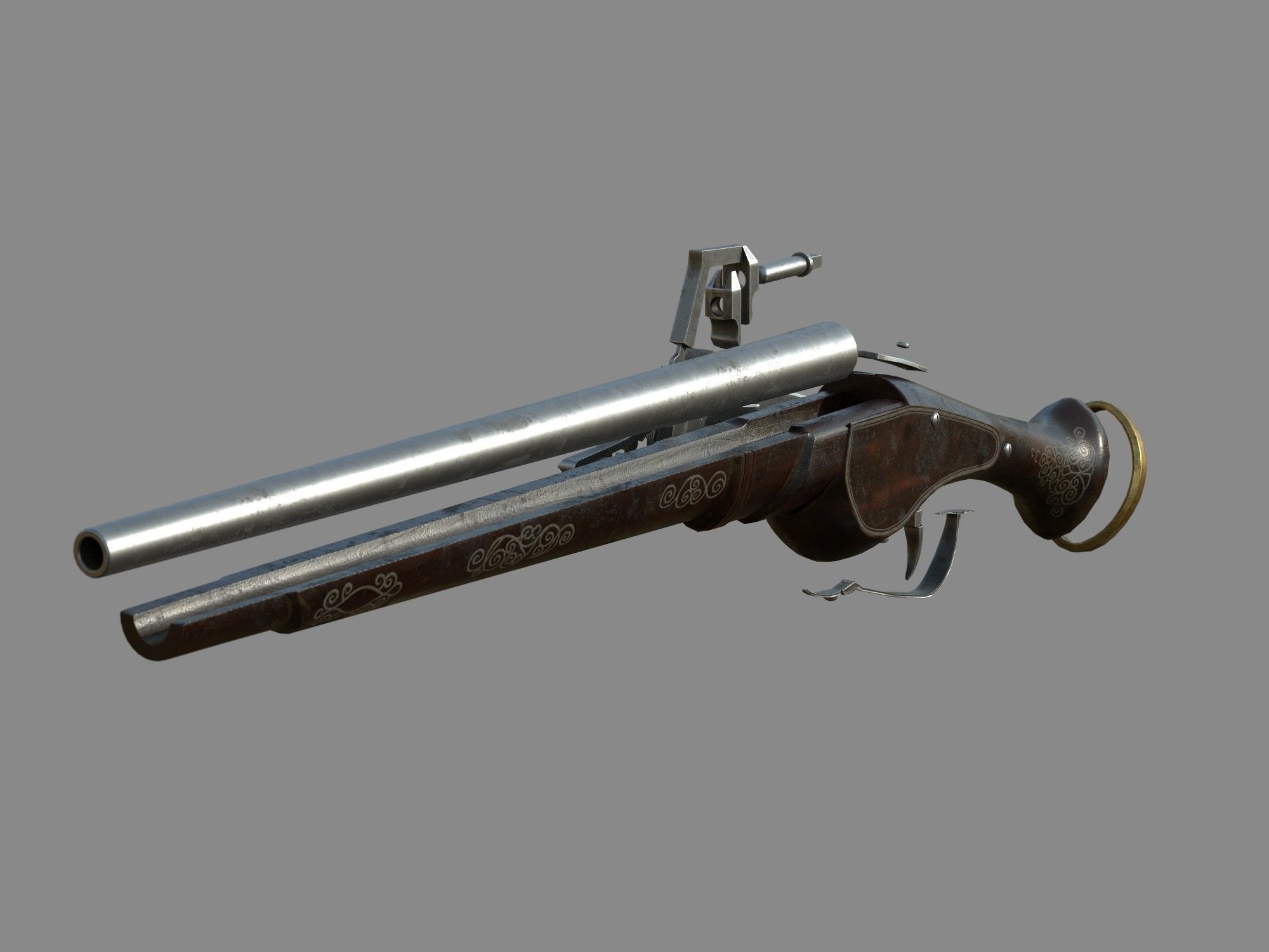 Weapon - Flintlock - German Wheellock Pistol Low-poly 3D model_52