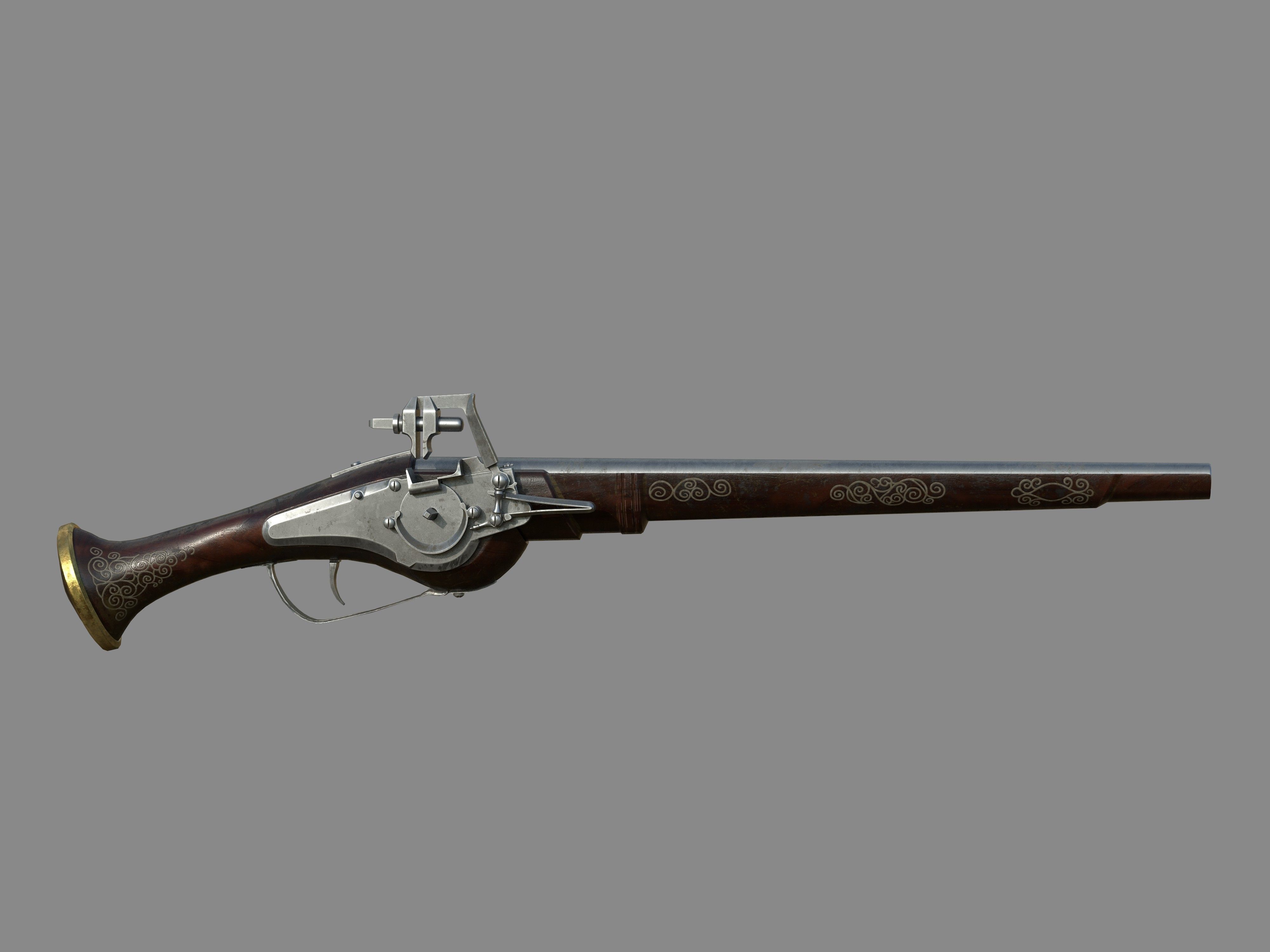 Weapon - Flintlock - German Wheellock Pistol Low-poly 3D model_3