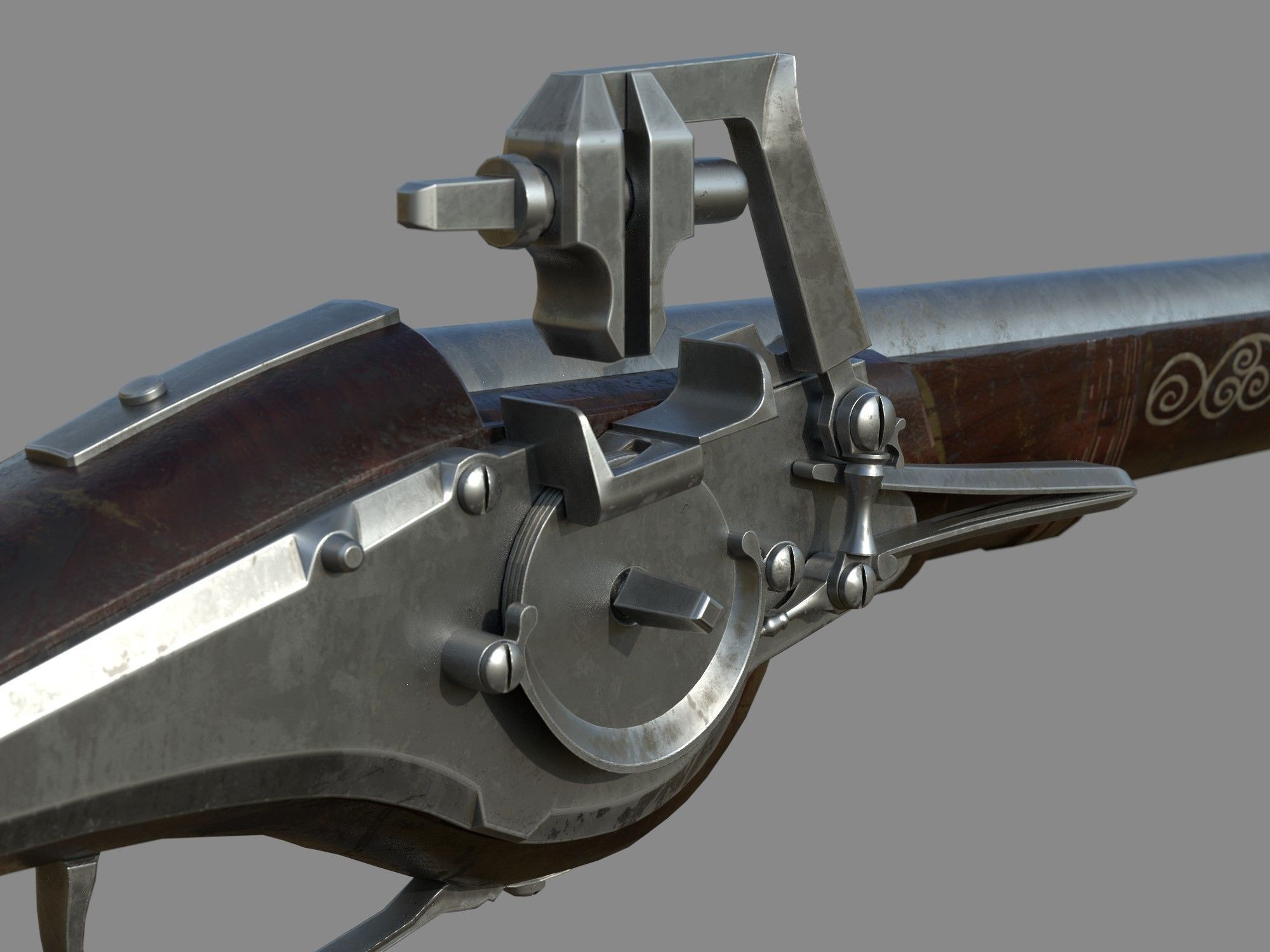 Weapon - Flintlock - German Wheellock Pistol Low-poly 3D model_2