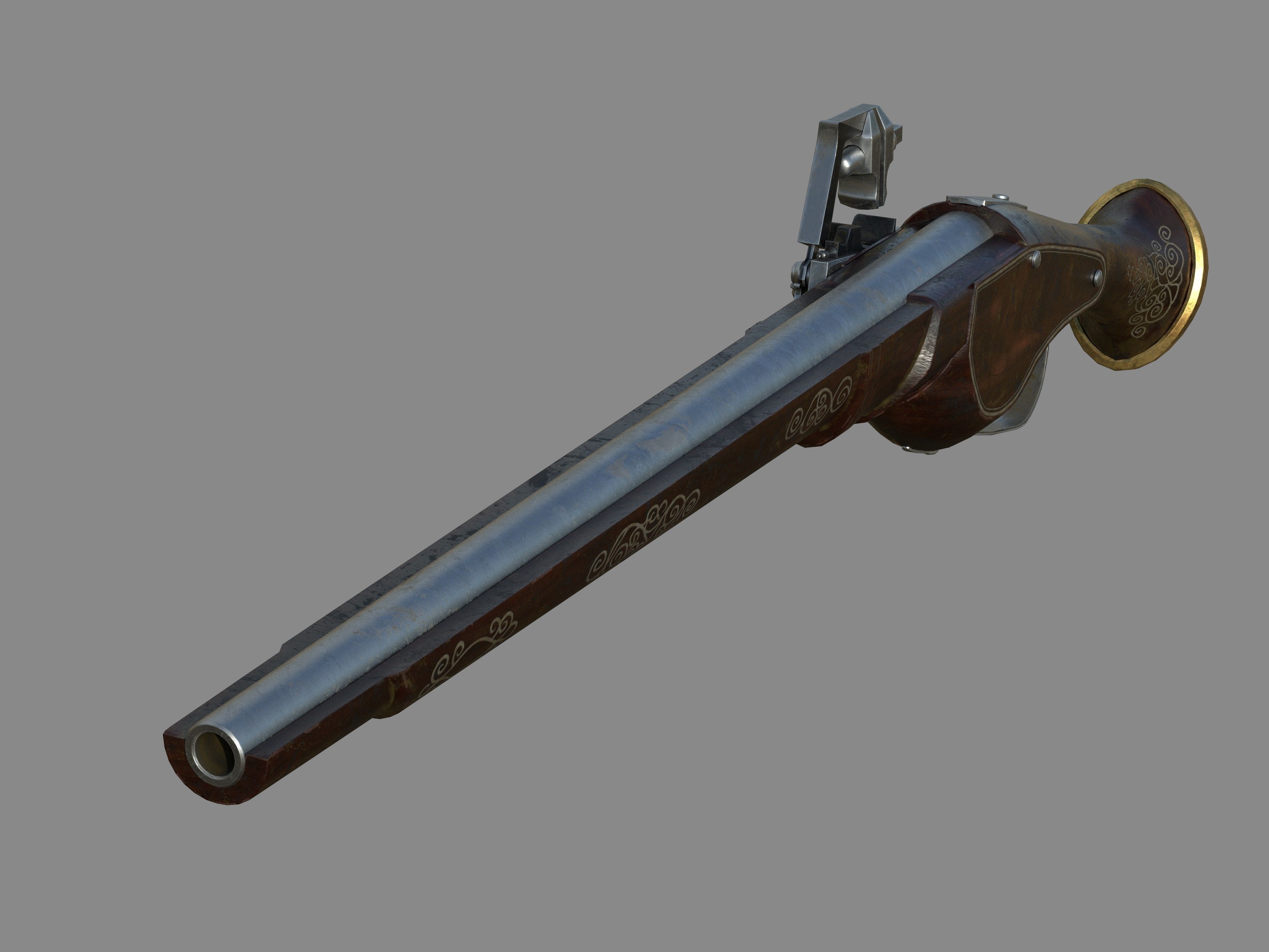 Weapon - Flintlock - German Wheellock Pistol Low-poly 3D model_6