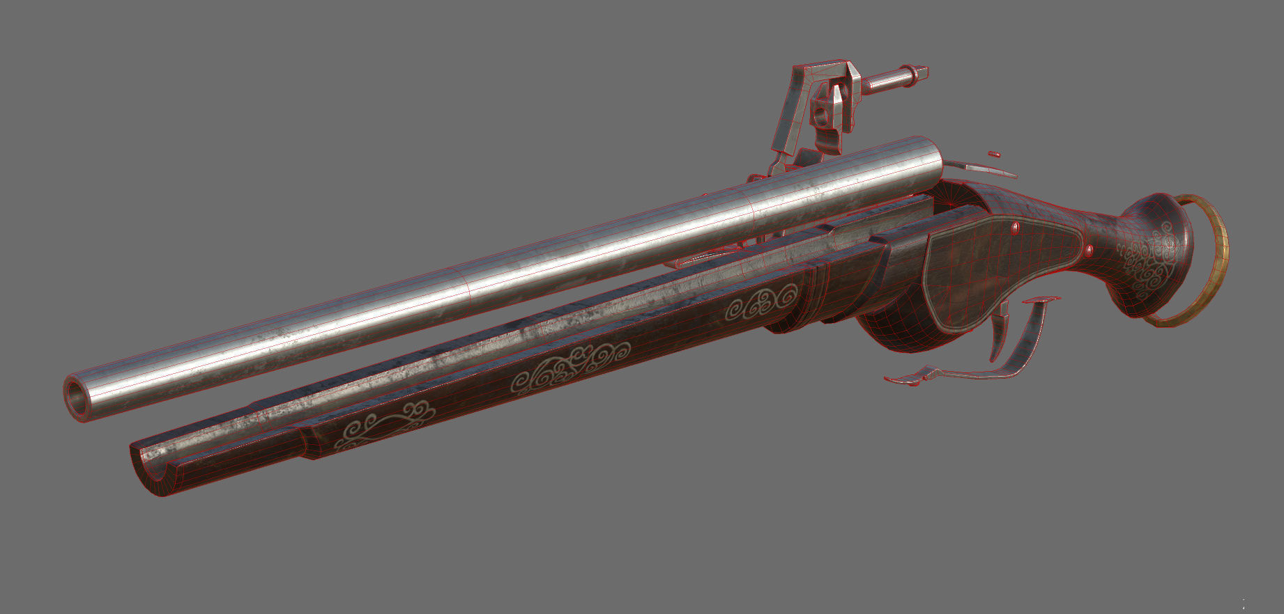 Weapon - Flintlock - German Wheellock Pistol Low-poly 3D model_64